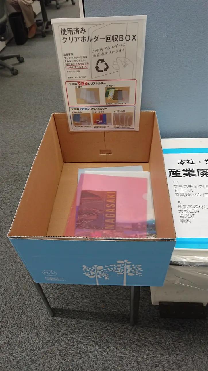 使用済クリアホルダー回収箱の様子
