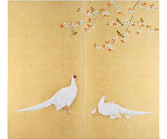 上村淳之「四季花鳥図」（春）右隻 平成10(1998)年