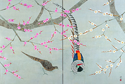 上村淳之「銀鶏紅白梅図」 平成14(2002)年