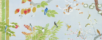 四季花鳥図大阪新歌舞伎座緞帳原画（近鉄グループホールディングス株式会社、松伯美術館管理）