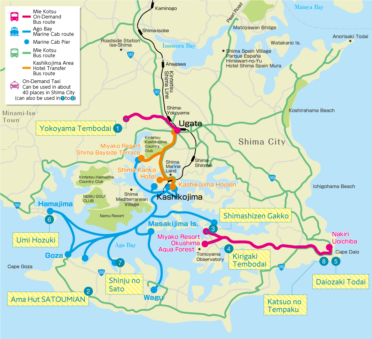 Shima’s primary tourist spots and route MAP